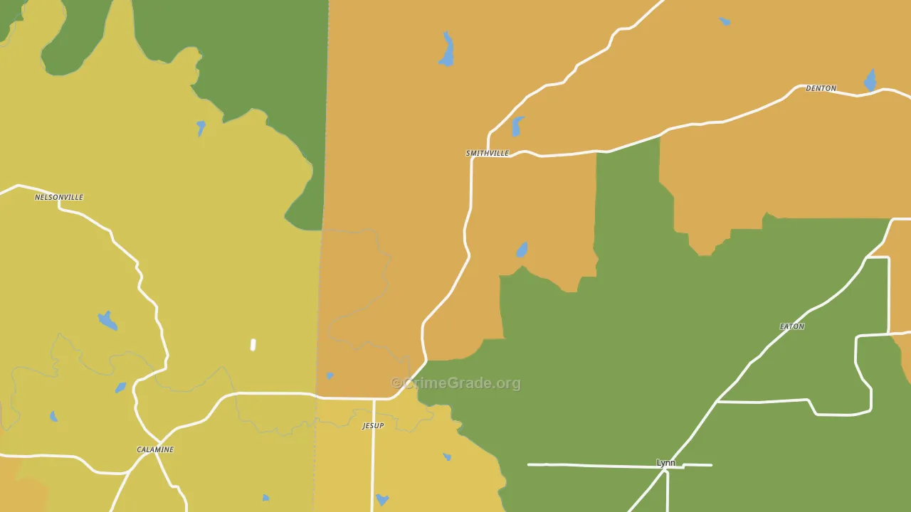 Smithville, AR Map of Burglary Rates