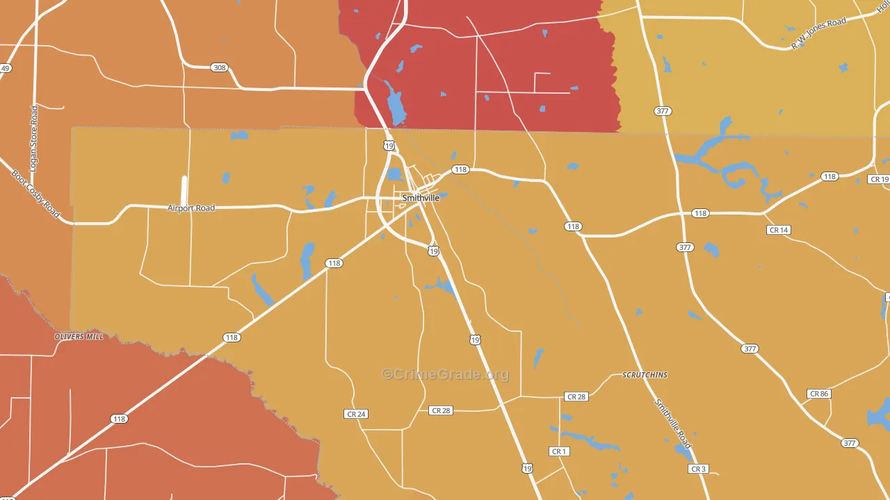 Smithville, GA Map of Burglary Rates