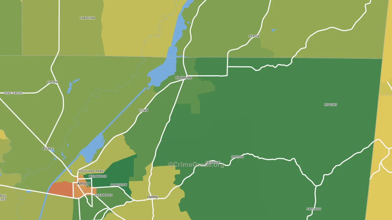Smithville, MS Map of Burglary Rates