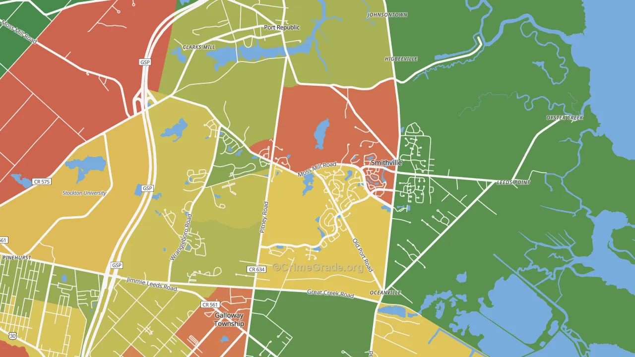 Smithville, NJ Map of Burglary Rates