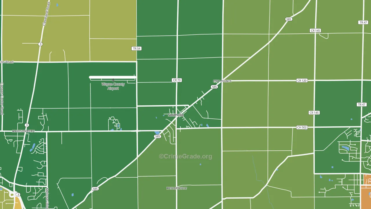 Smithville, OH Map of Burglary Rates