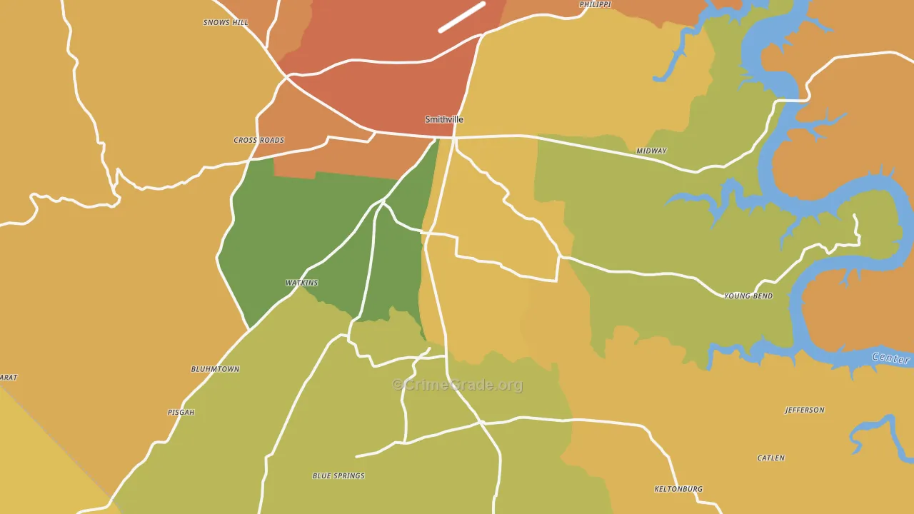 Smithville, TN Map of Burglary Rates