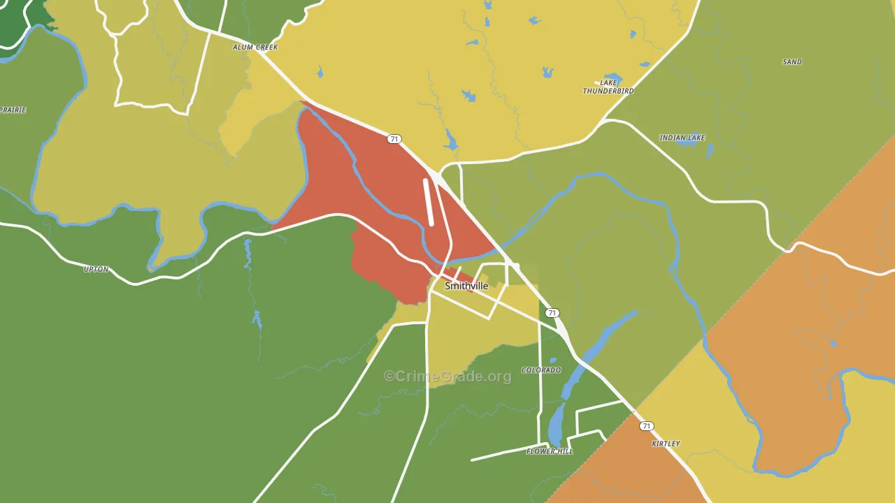 Smithville, TX Map of Burglary Rates