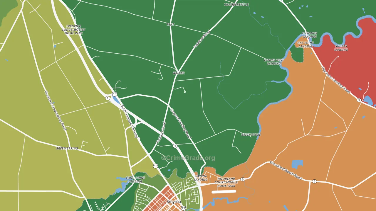 Smyrna Landing, DE Map of Burglary Rates