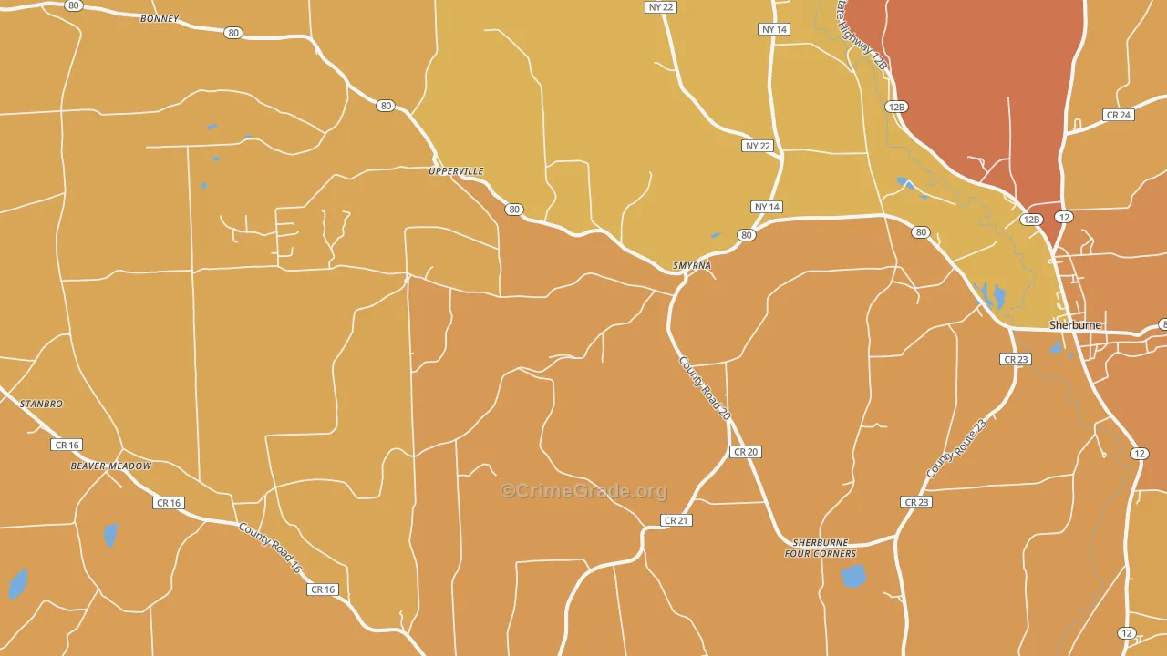 Smyrna, NY Map of Burglary Rates