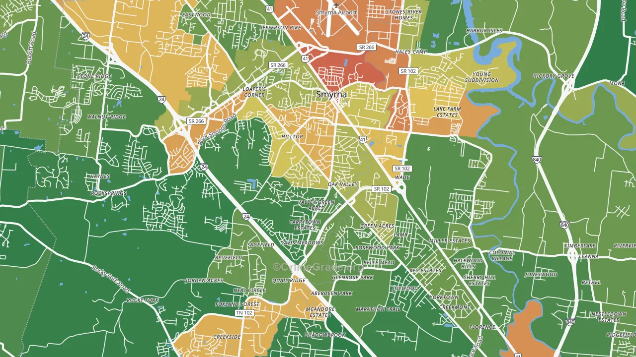 Smyrna, TN Map of Burglary Rates