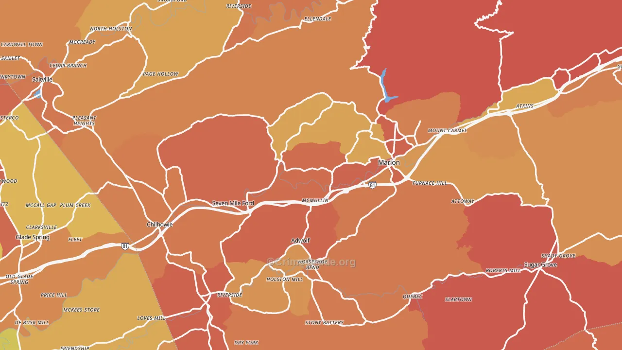 Smyth County, VA Map of Burglary Rates