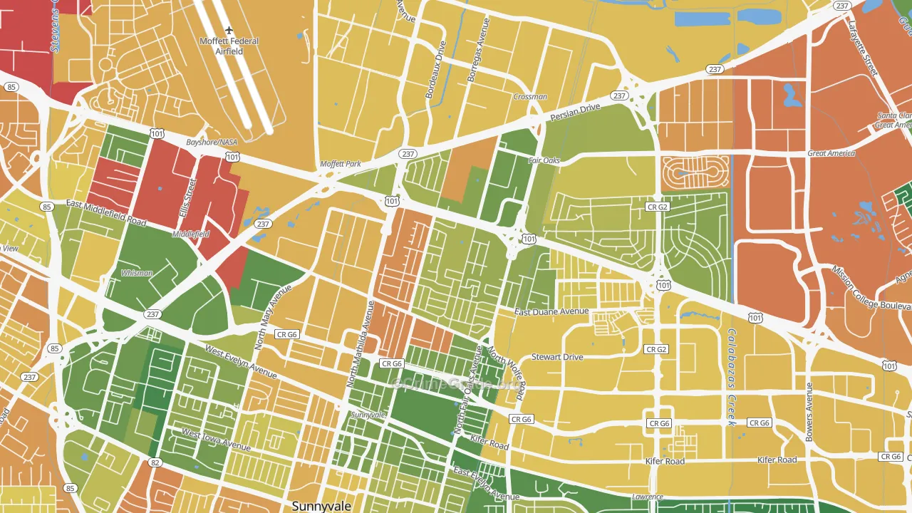 Snail, Sunnyvale, CA Map of Burglary Rates