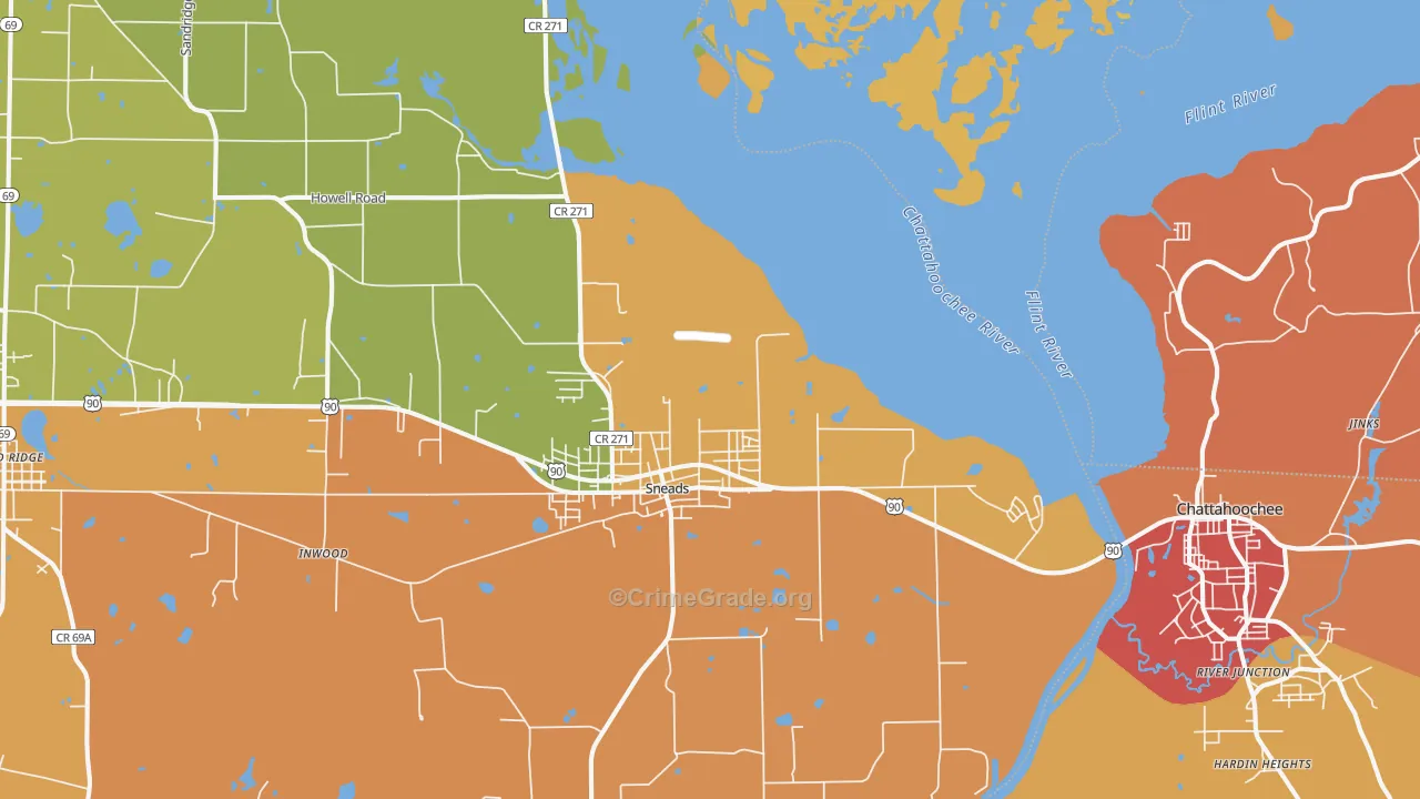 Sneads, FL Map of Burglary Rates