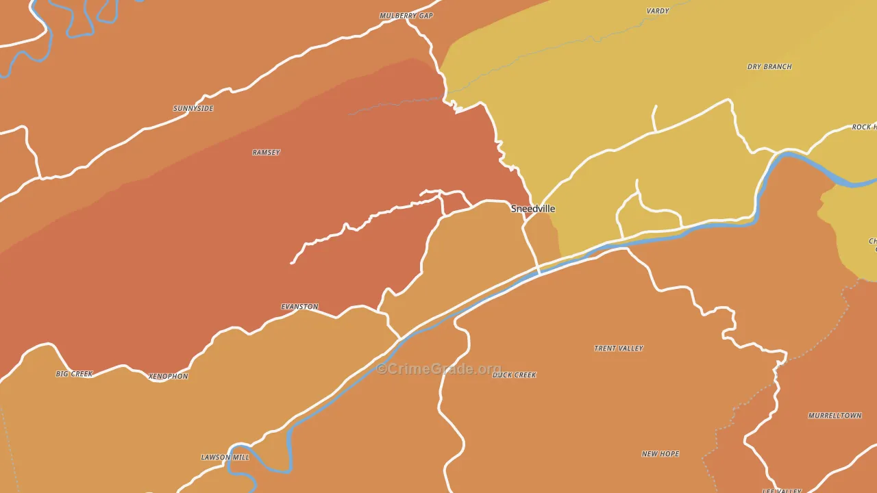 Sneedville, TN Map of Burglary Rates