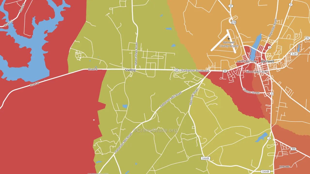 Snelling, SC Map of Burglary Rates