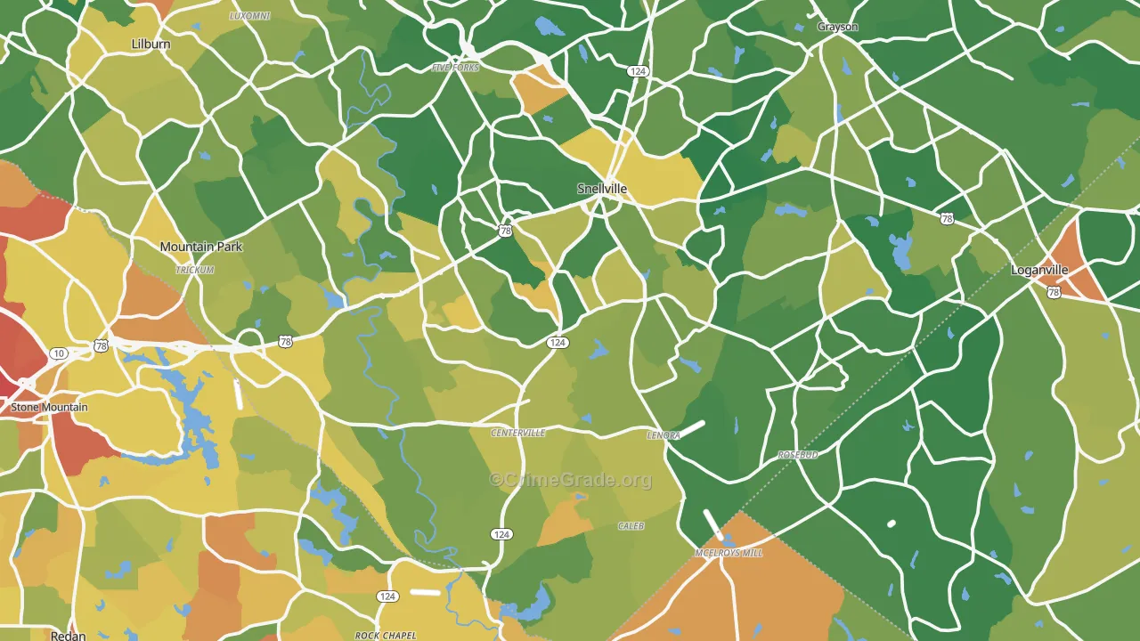 Snellville, GA Map of Burglary Rates