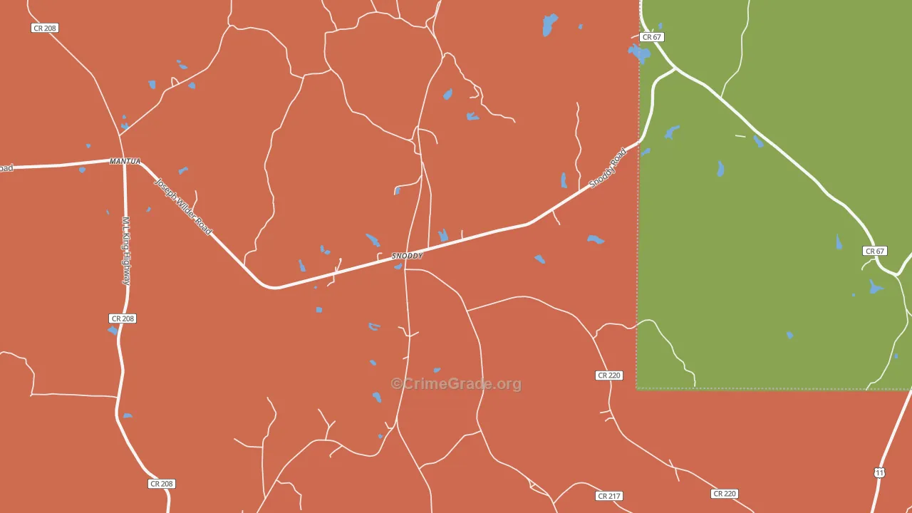 Snoddy, AL Map of Burglary Rates