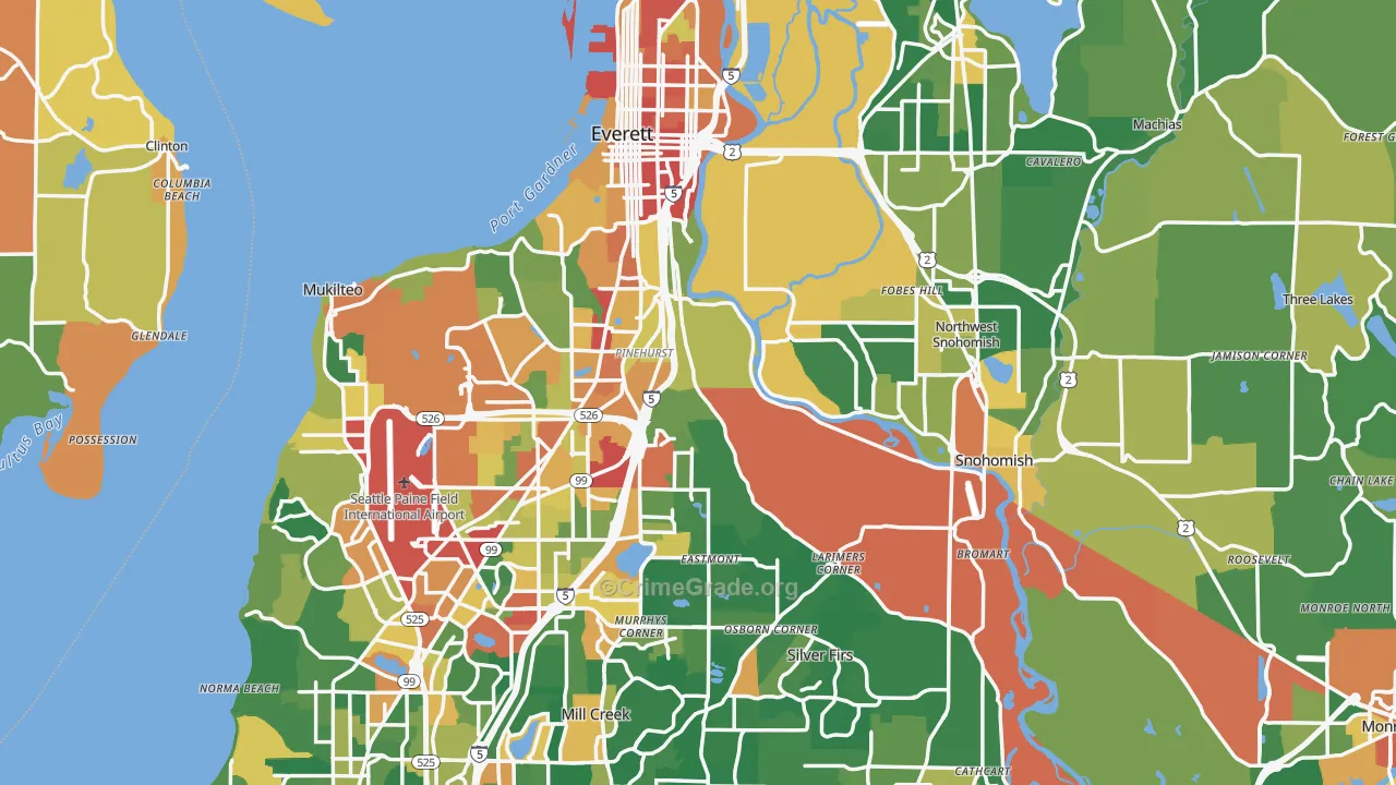 Snohomish County, WA Map of Burglary Rates