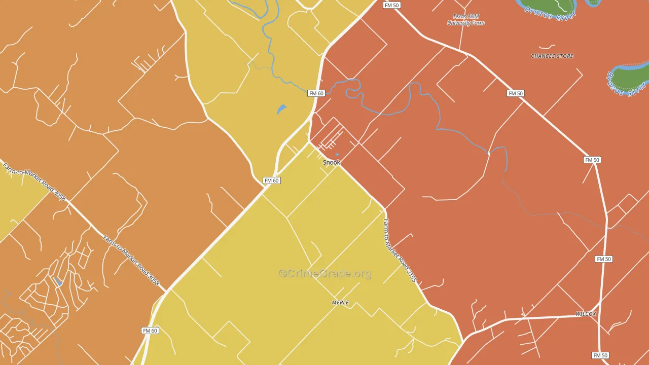 Snook, TX Map of Burglary Rates