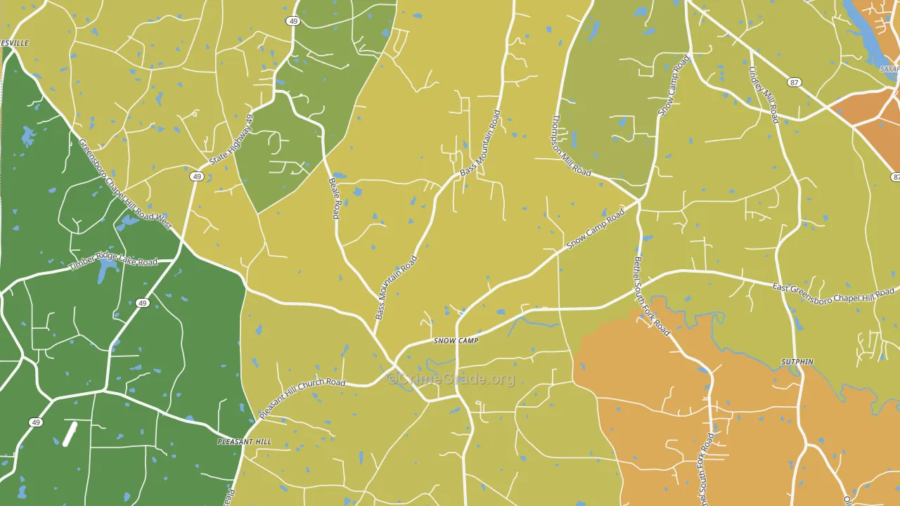 Snow Camp, NC Map of Burglary Rates