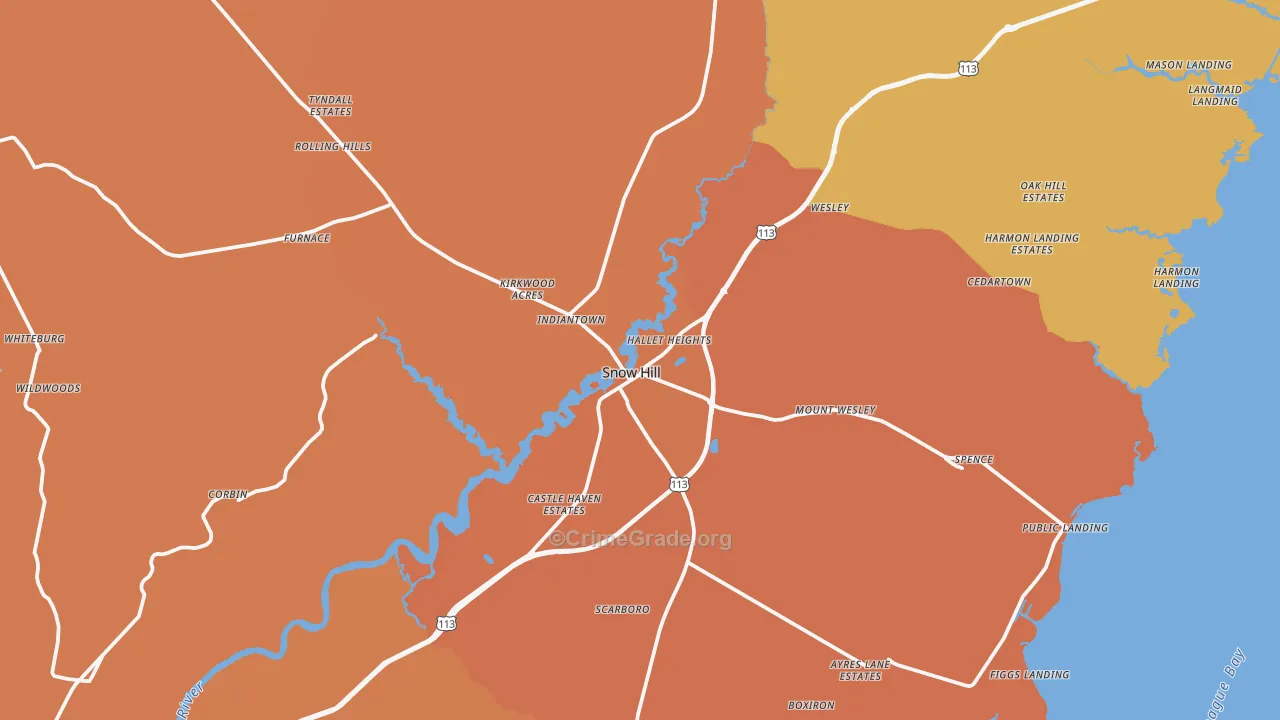 Snow Hill, MD Map of Burglary Rates