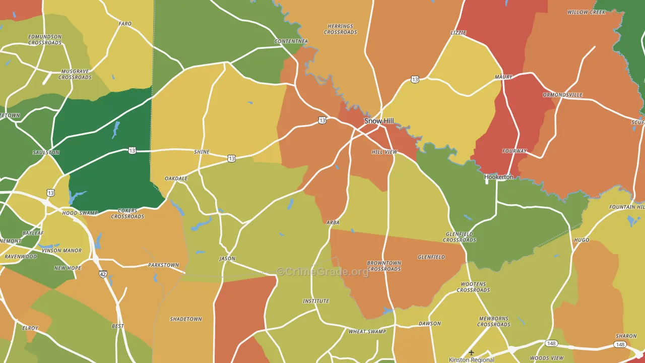 Snow Hill, NC Map of Burglary Rates