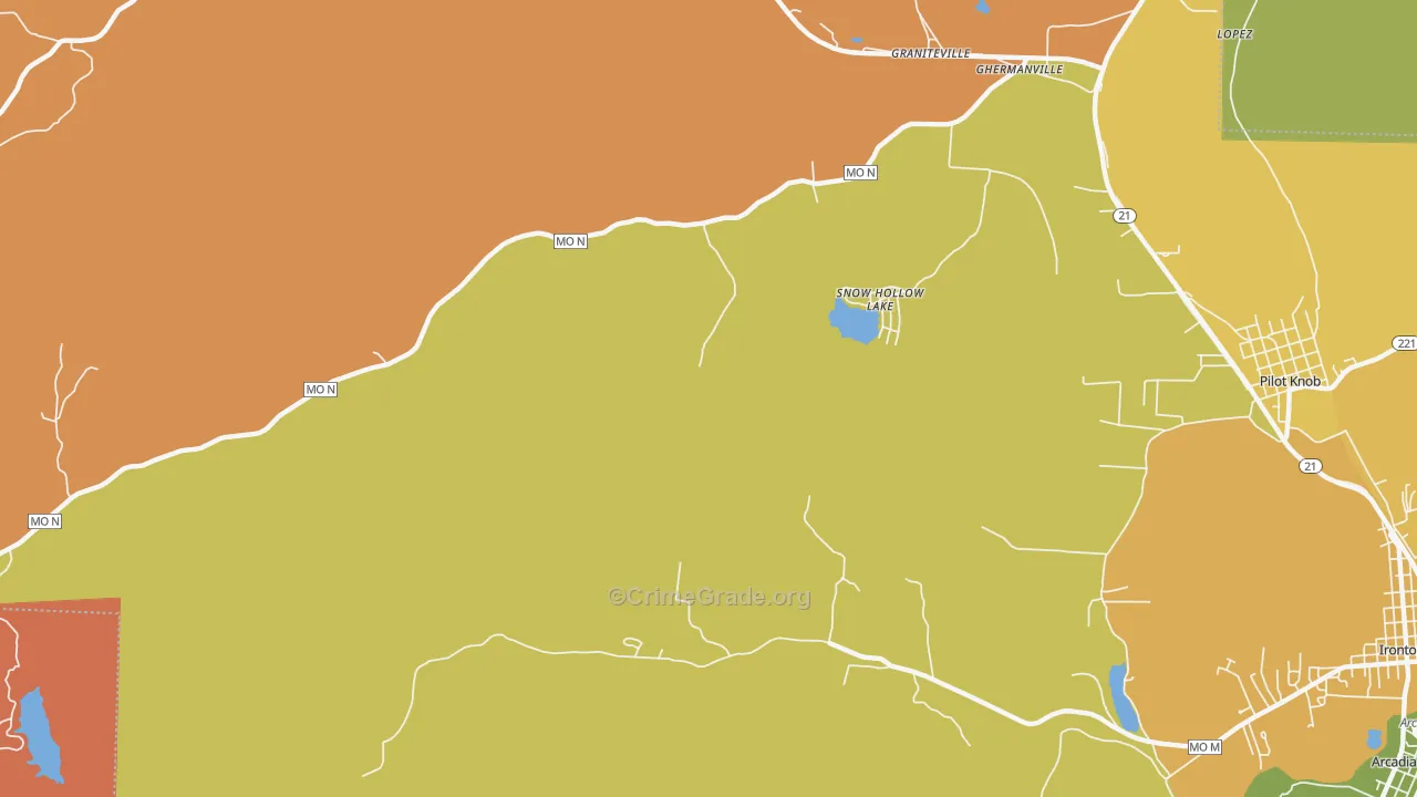 Snow Hollow Lake, MO Map of Burglary Rates