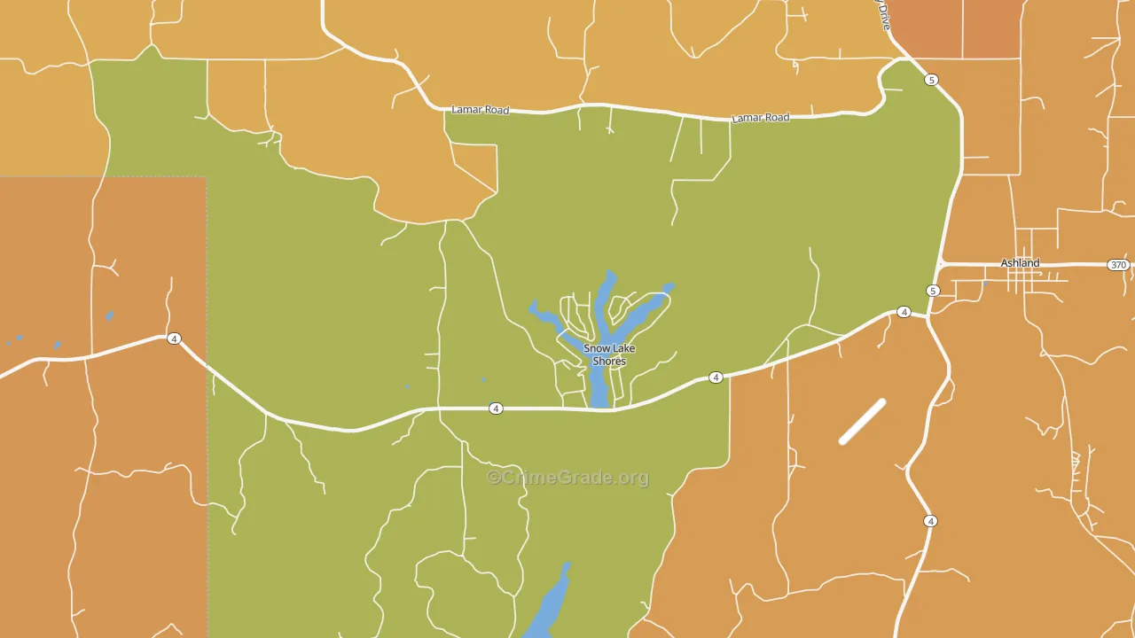 Snow Lake Shores, MS Map of Burglary Rates