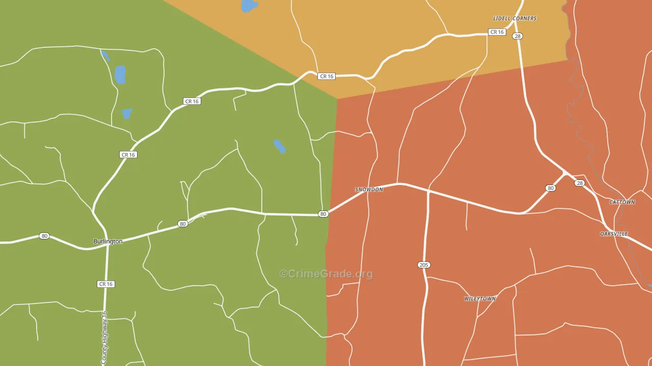 Snowdon, NY Map of Burglary Rates