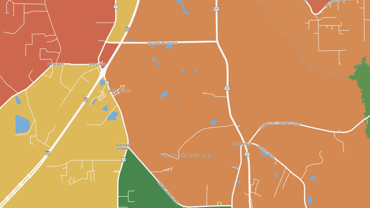 Snowdoun, AL Map of Burglary Rates