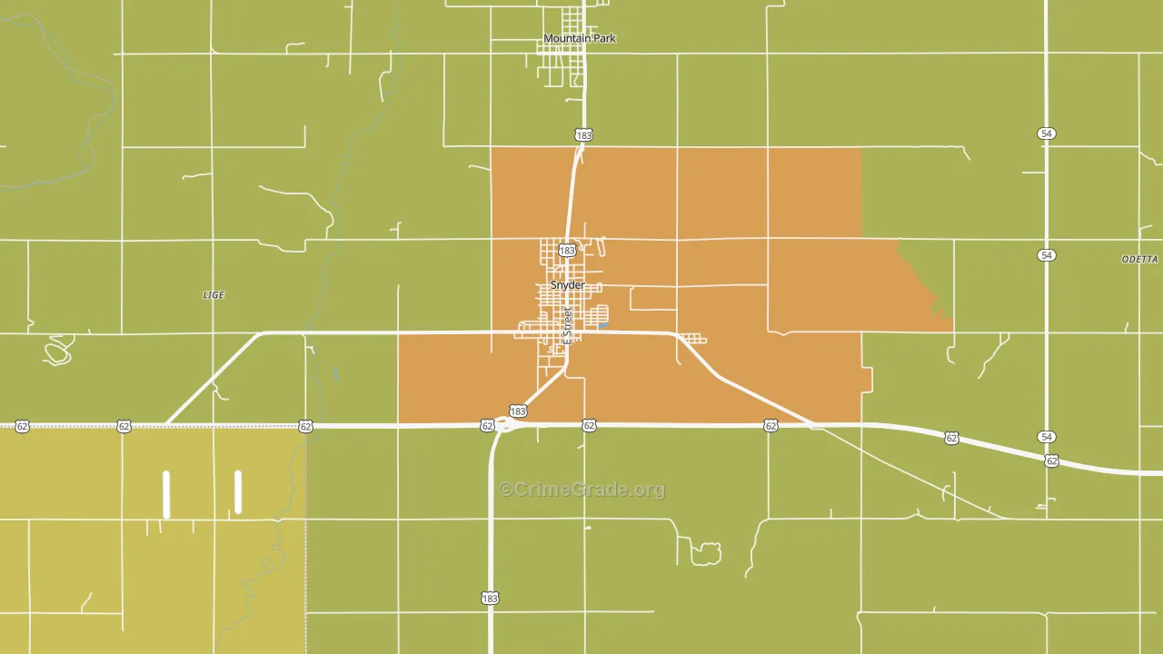 Snyder, OK Map of Burglary Rates