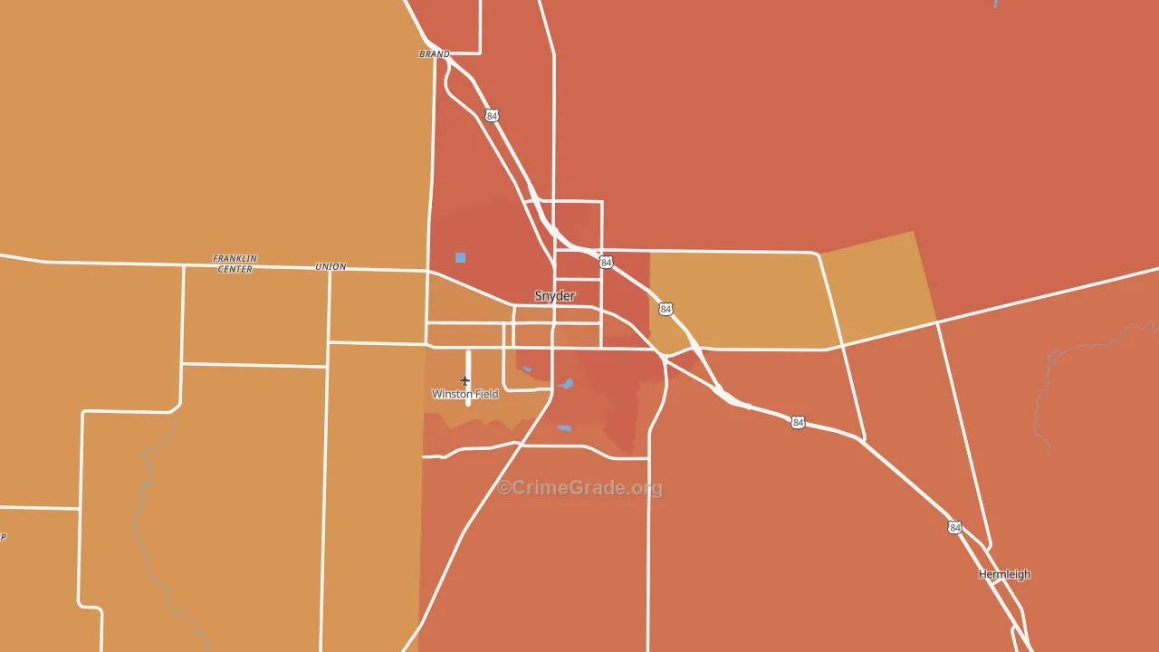 Snyder, TX Map of Burglary Rates