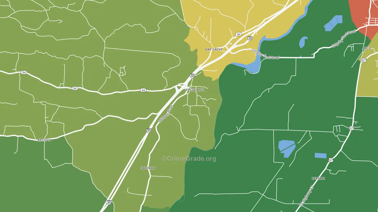Social Hill, AR Map of Burglary Rates