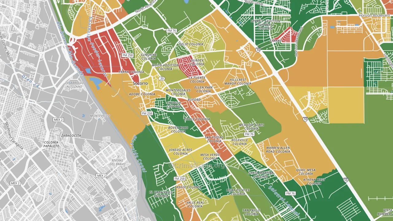 Socorro, TX Map of Burglary Rates