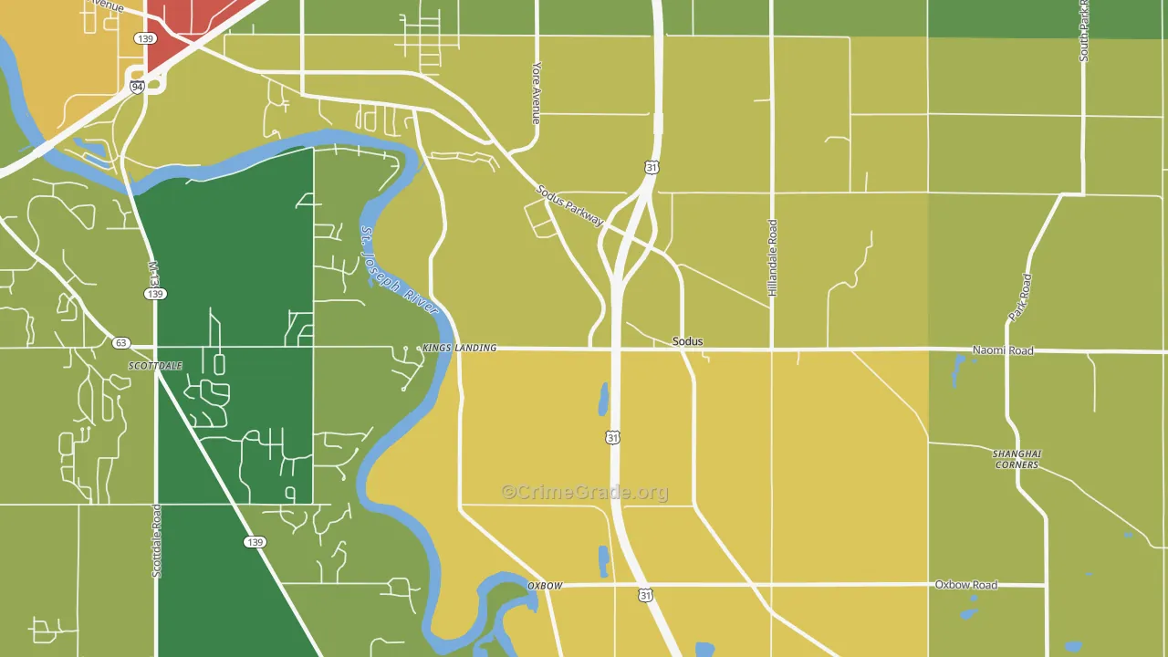 Sodus, MI Map of Burglary Rates