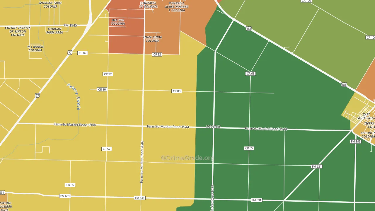Sodville, TX Map of Burglary Rates