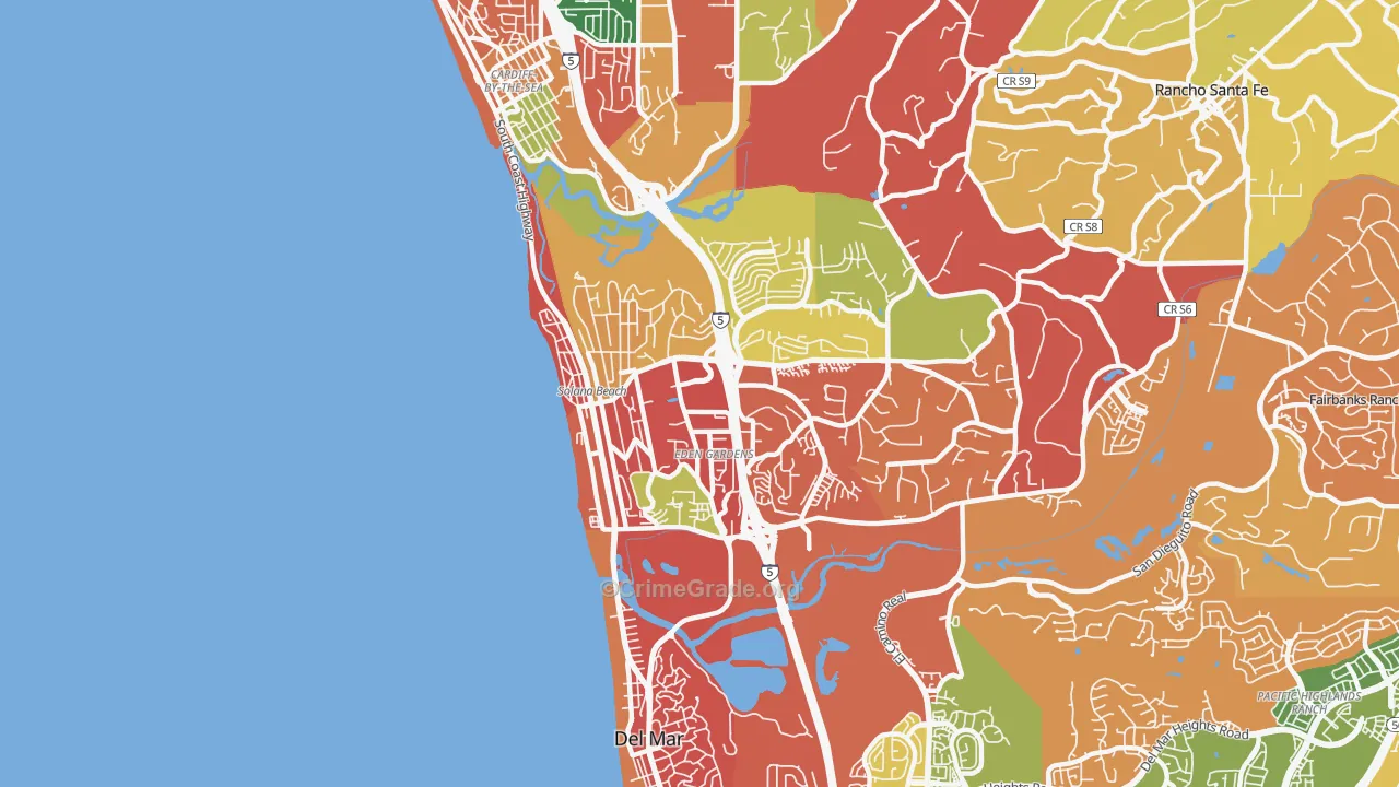 Solana Beach, CA Map of Burglary Rates