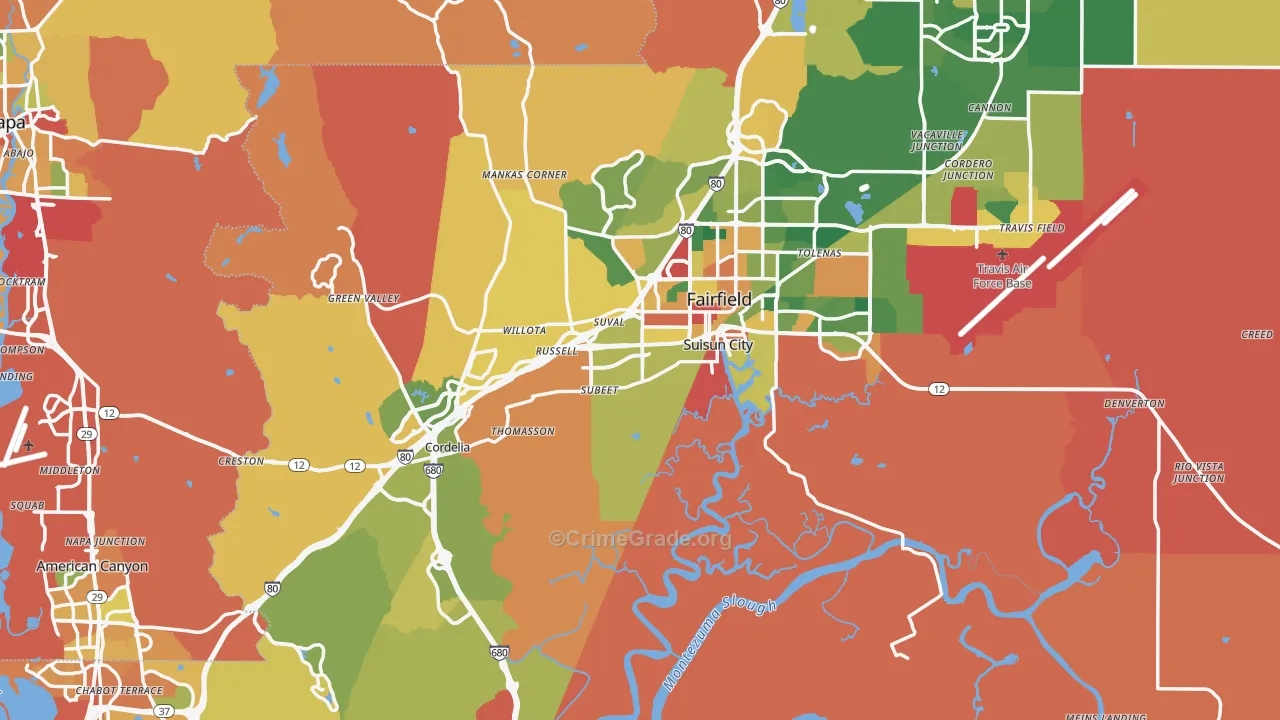Solano County, CA Map of Burglary Rates