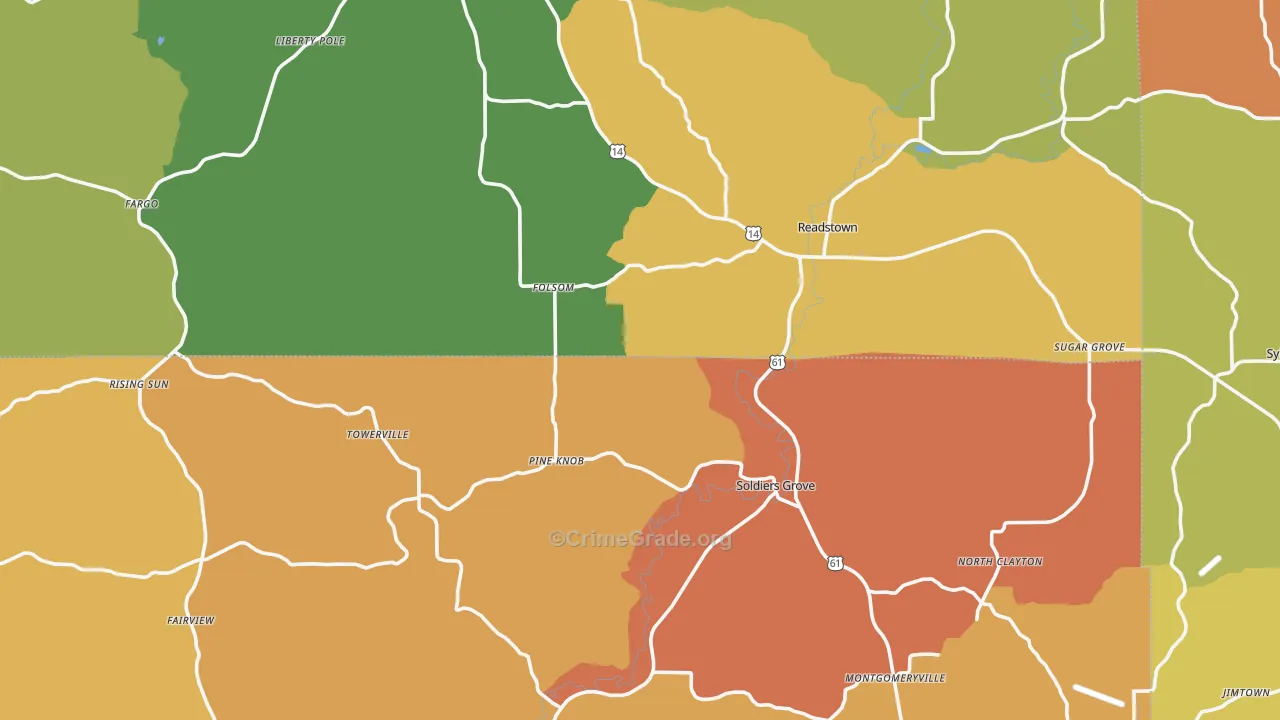 Soldiers Grove, WI Map of Burglary Rates
