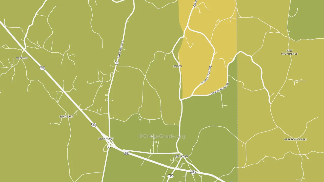 Soleo, AL Map of Burglary Rates