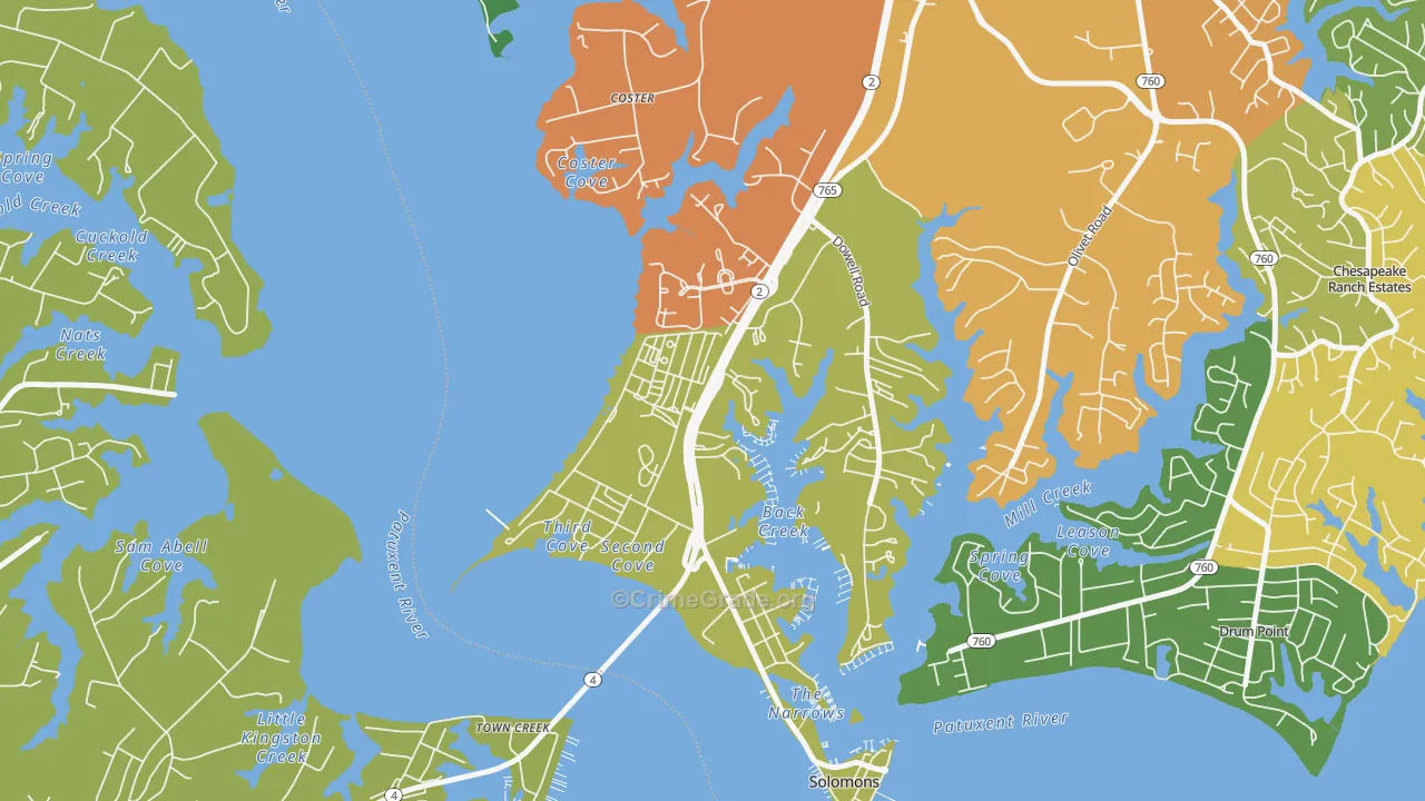Solomons, MD Map of Burglary Rates