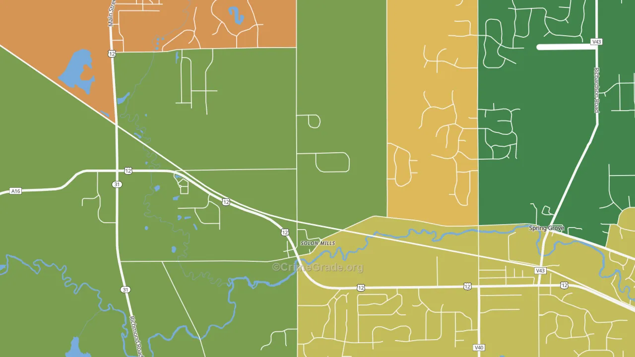 Solon Mills, IL Map of Burglary Rates