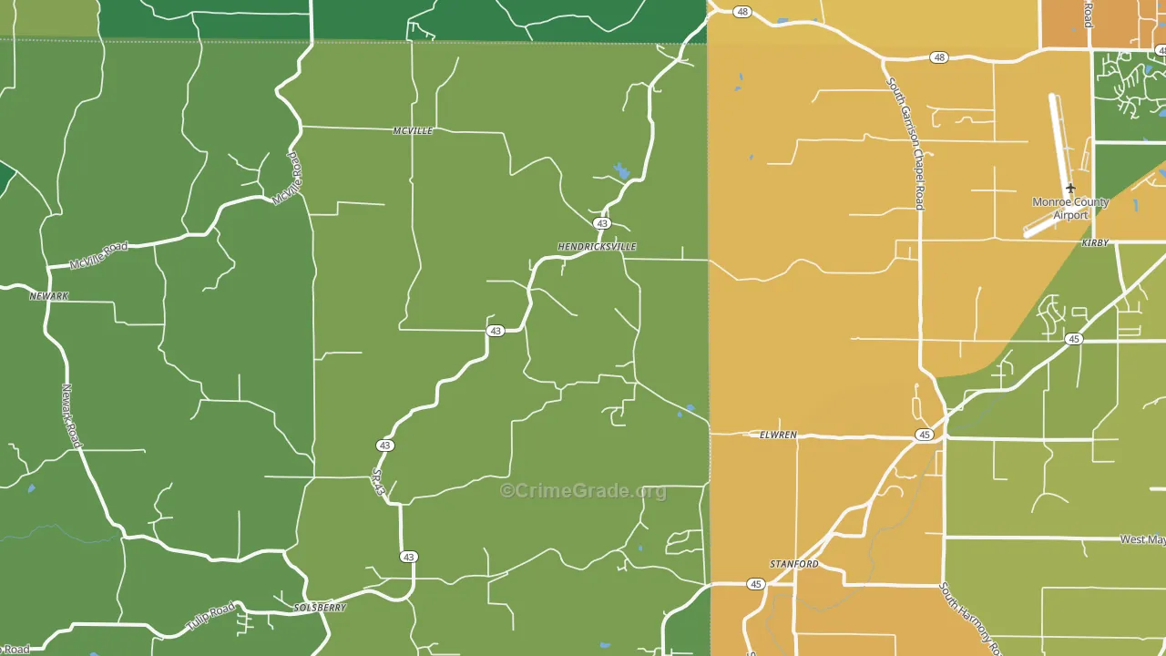 Solsberry, IN Map of Burglary Rates