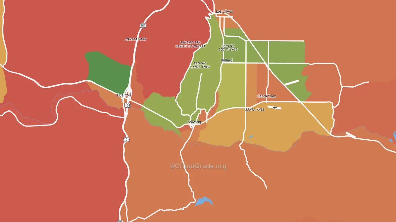 Solvang, CA Map of Burglary Rates