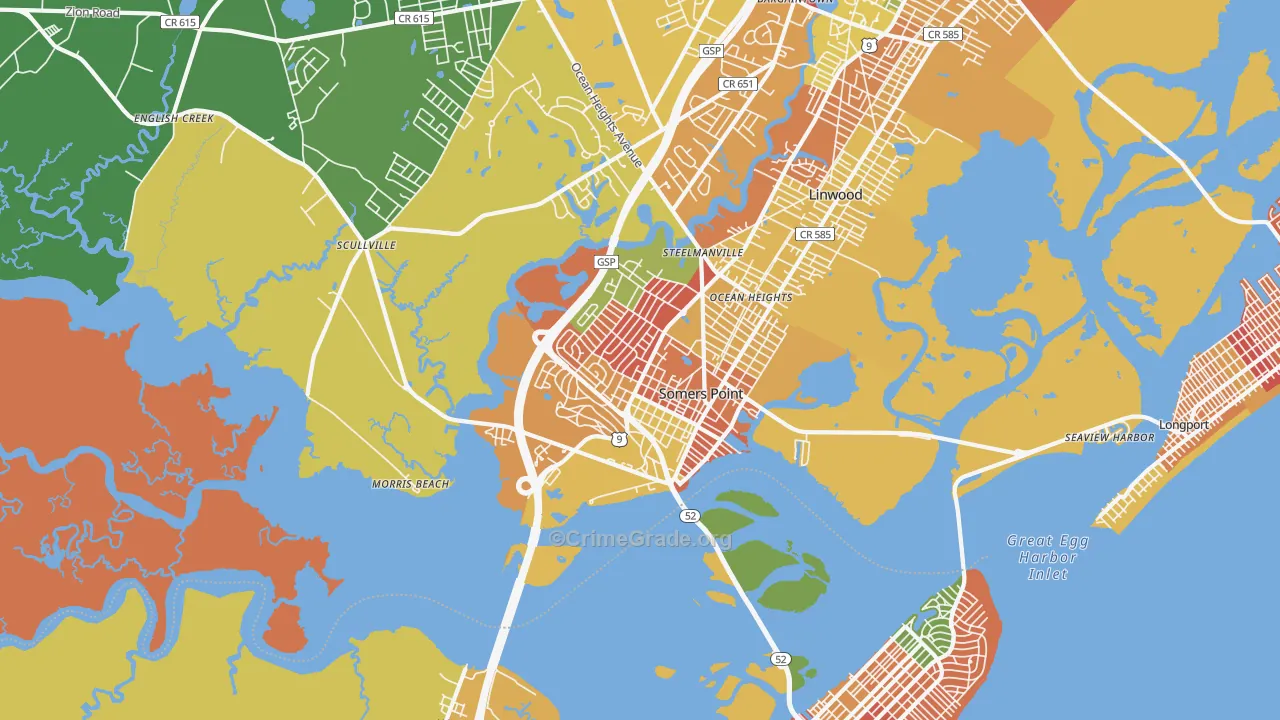 Somers Point, NJ Map of Burglary Rates