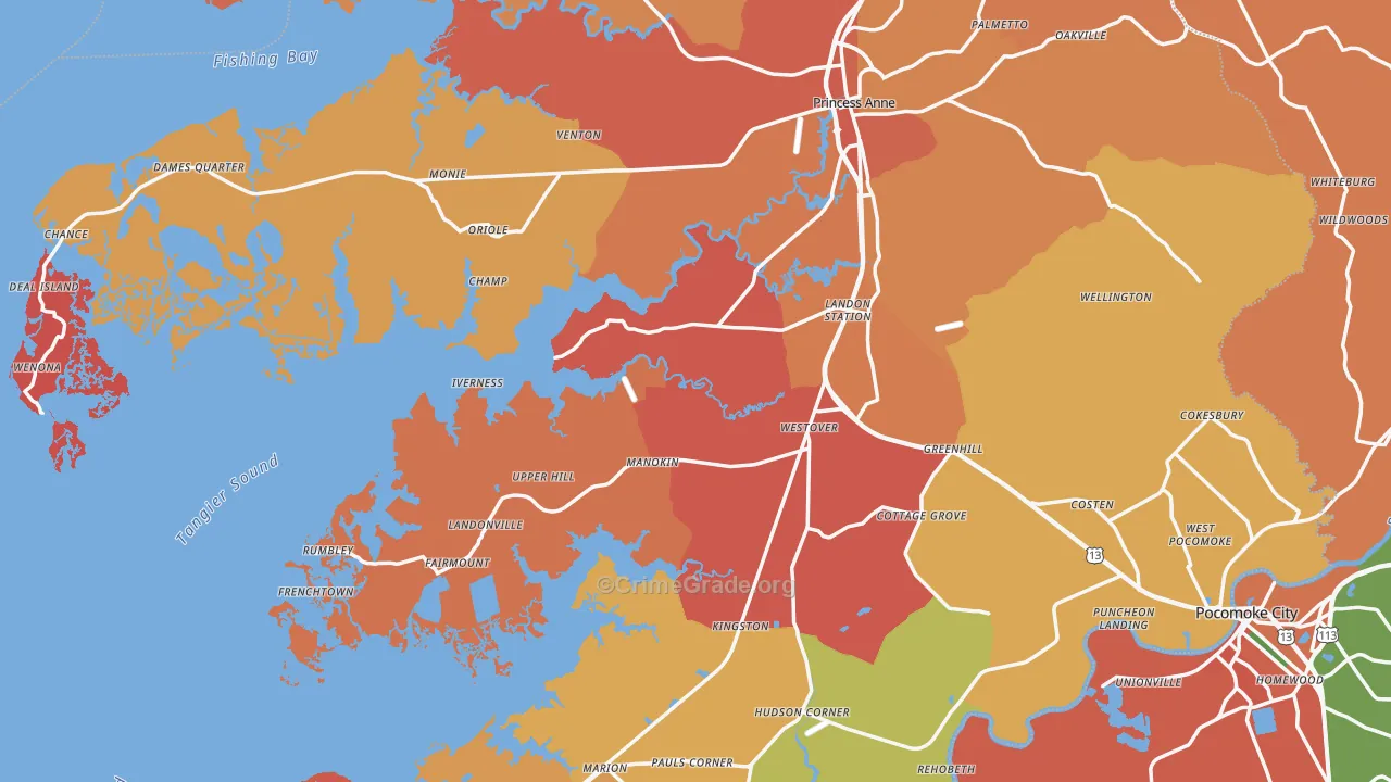 Somerset County, MD Map of Burglary Rates