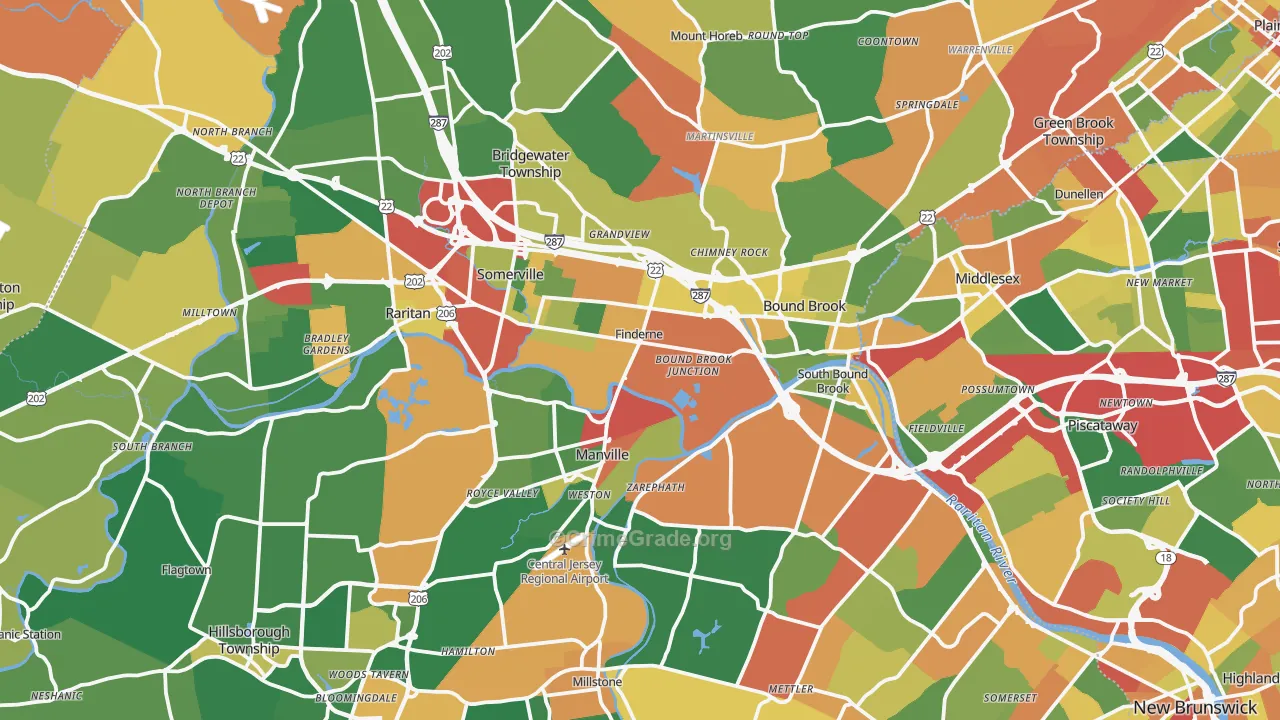 Somerset County, NJ Map of Burglary Rates