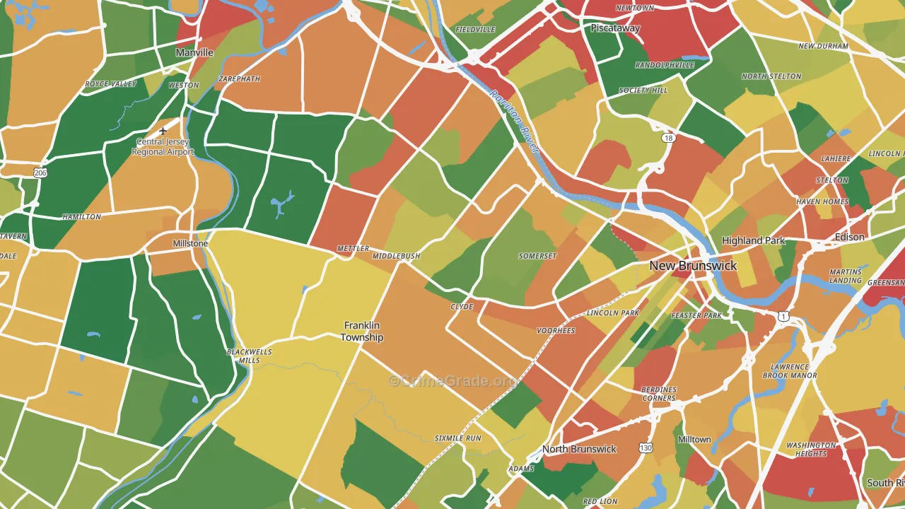 Somerset, NJ Map of Burglary Rates