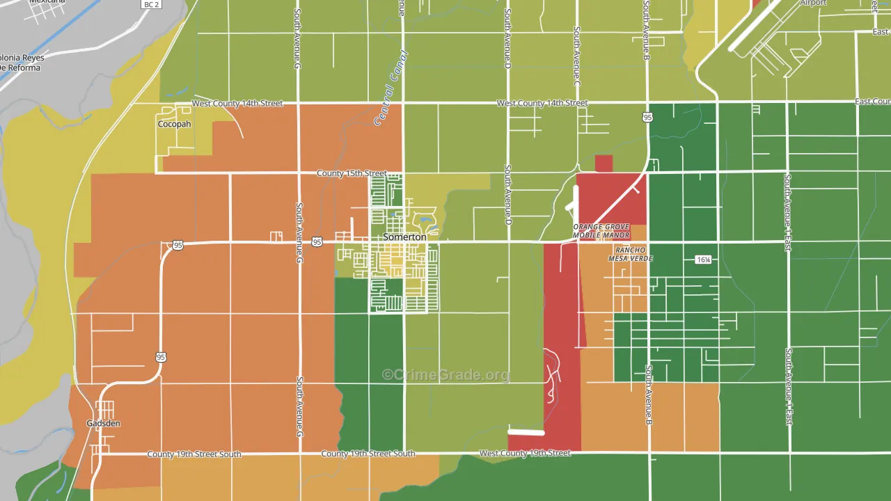 Somerton, AZ Map of Burglary Rates