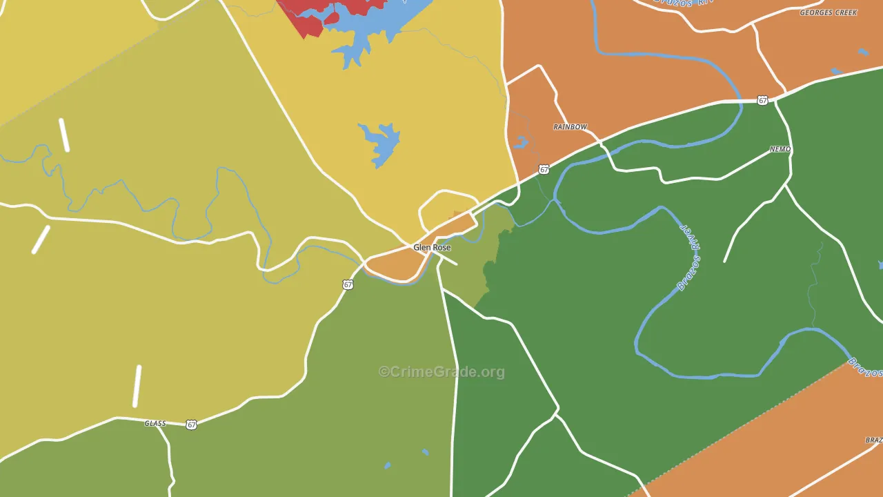 Somervell County, TX Map of Burglary Rates