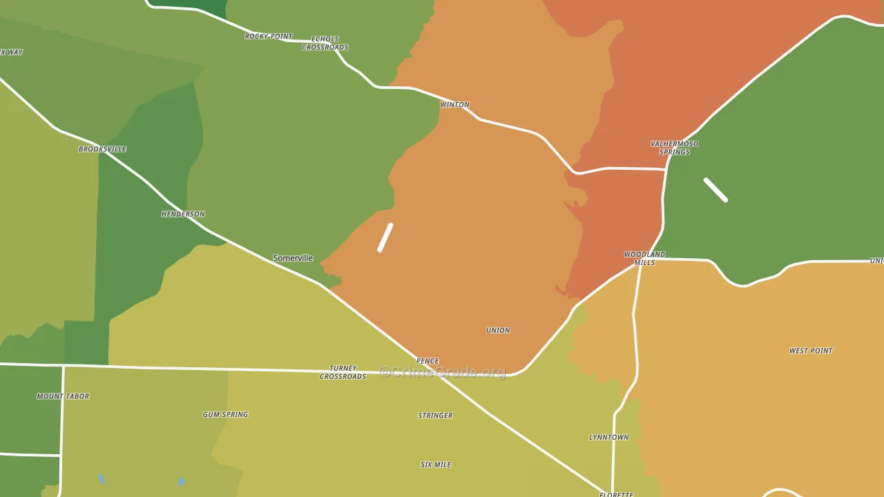 Somerville, AL Map of Burglary Rates