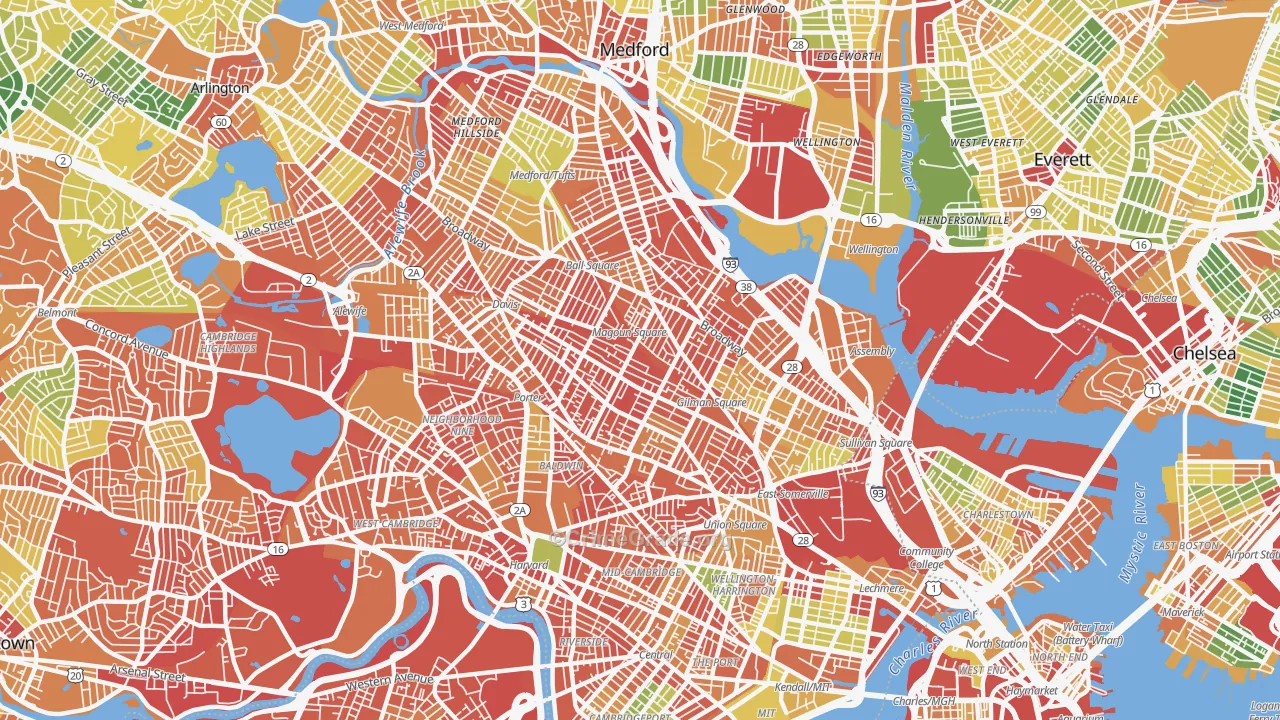 Somerville, MA Map of Burglary Rates