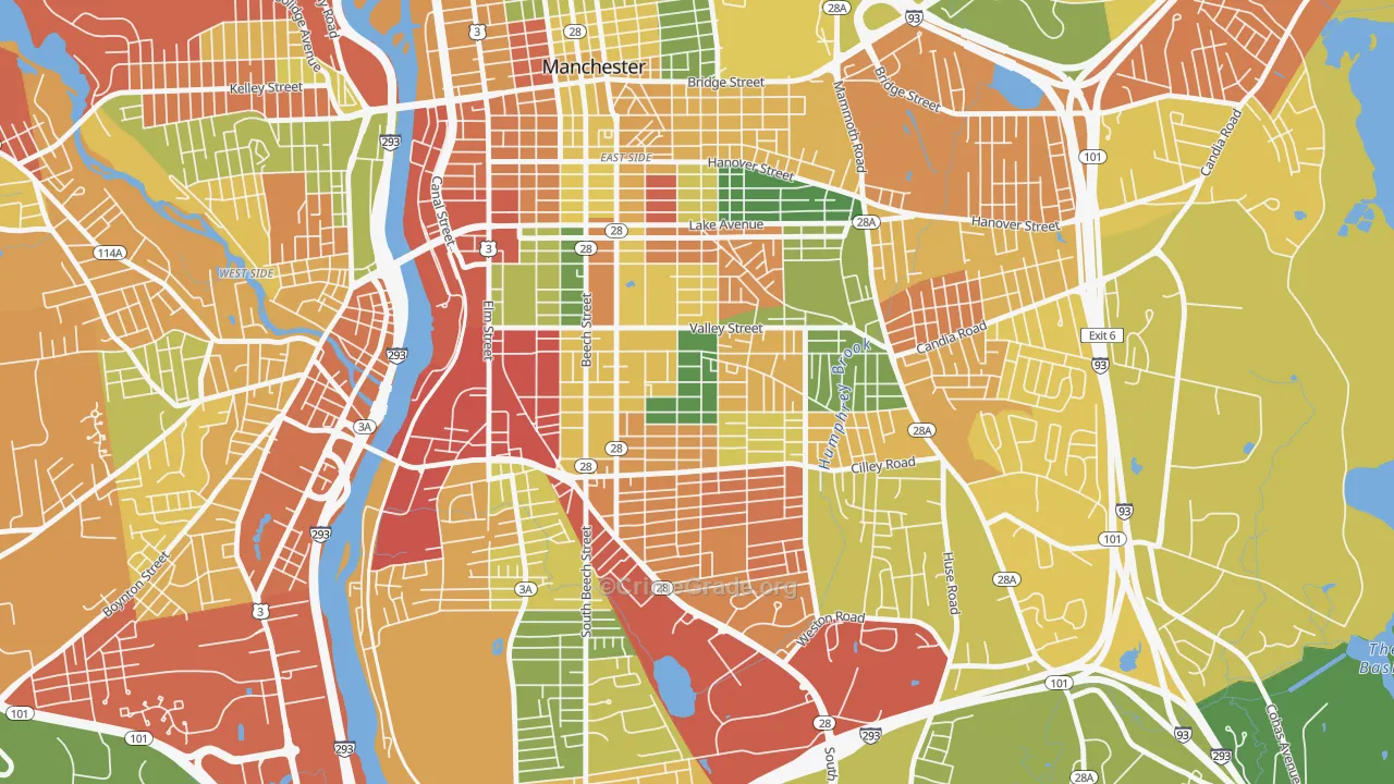 Somerville, Manchester, NH Map of Burglary Rates