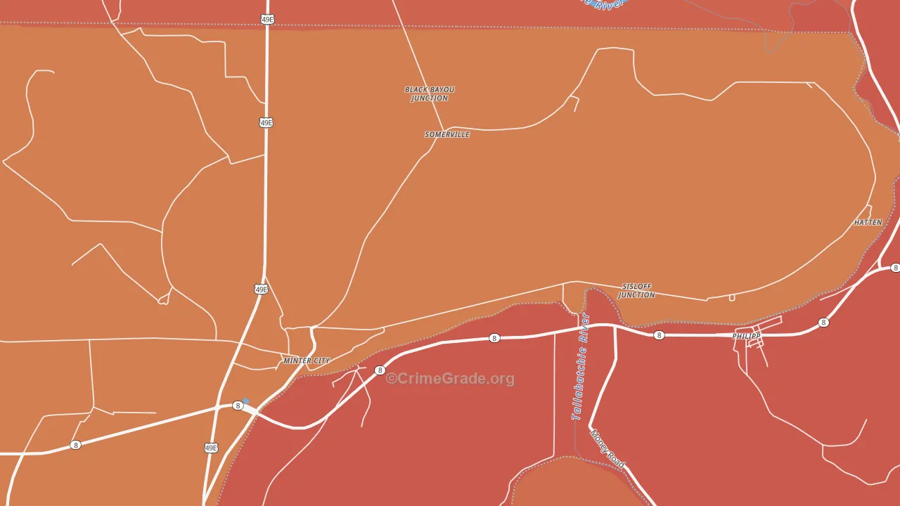 Somerville, MS Map of Burglary Rates